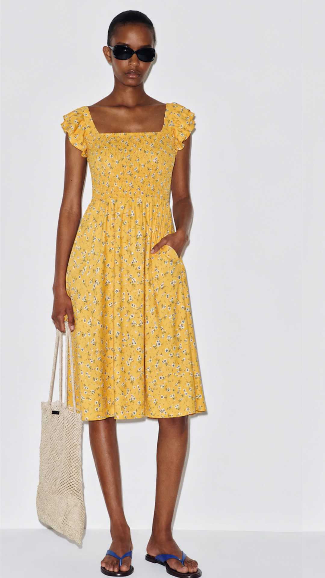 Bree Midi Yellow Dress with Flutter sleeves