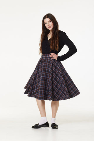 Sophie Ice Blue and Orange Check Swing Skirt