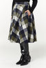 Sophie Navy & Khaki Woollen Check Tartan Midi Swing Skirt