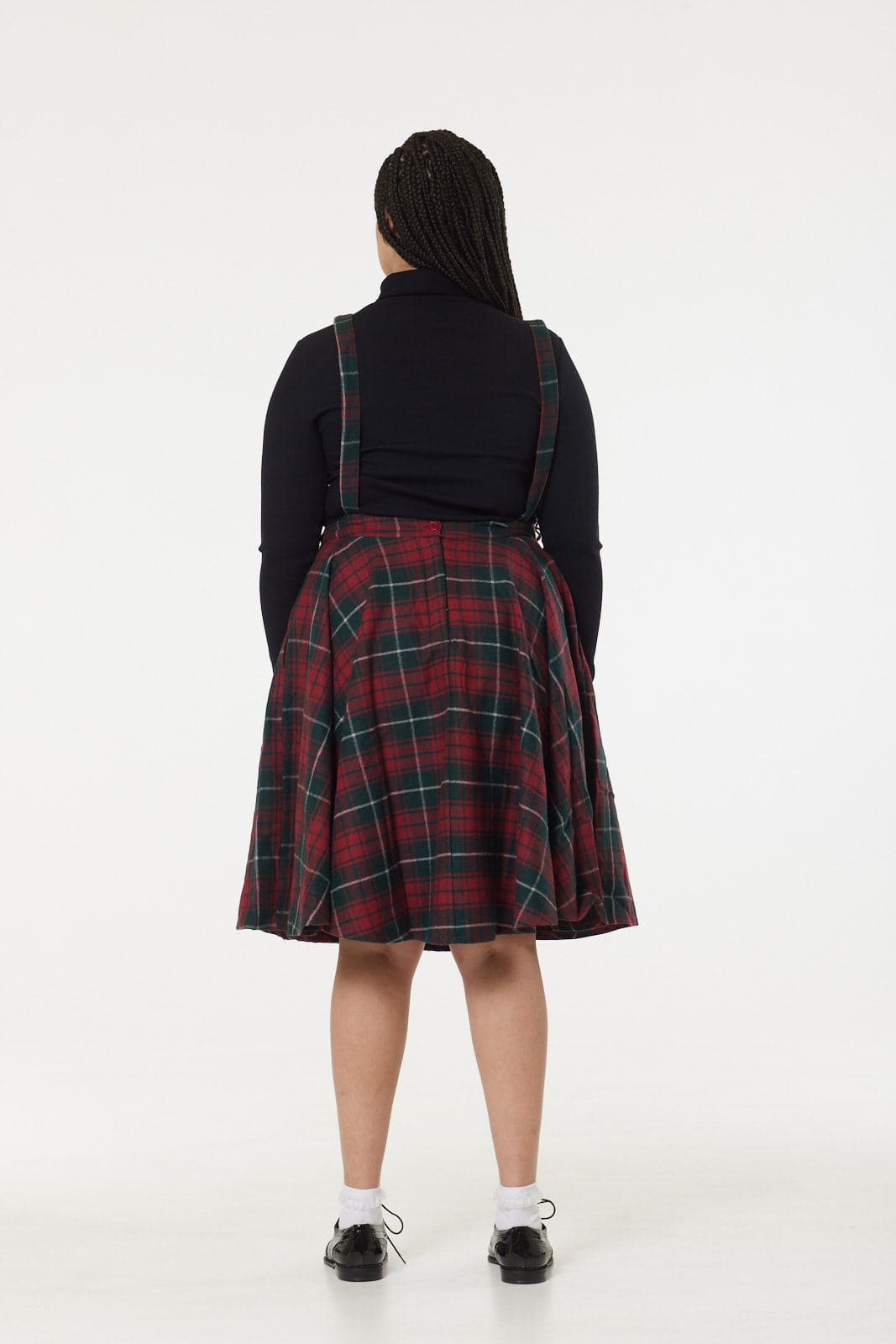 Sophie Red &amp; Dark Green Woollen CheckTartan Midi Swing Skirt