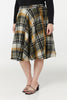Sophie Khaki Woollen Check Tartan Midi Swing Skirt