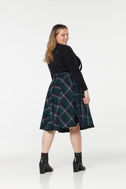 Sophie Navy and Green Woollen Check Tartan Midi Swing Skirt