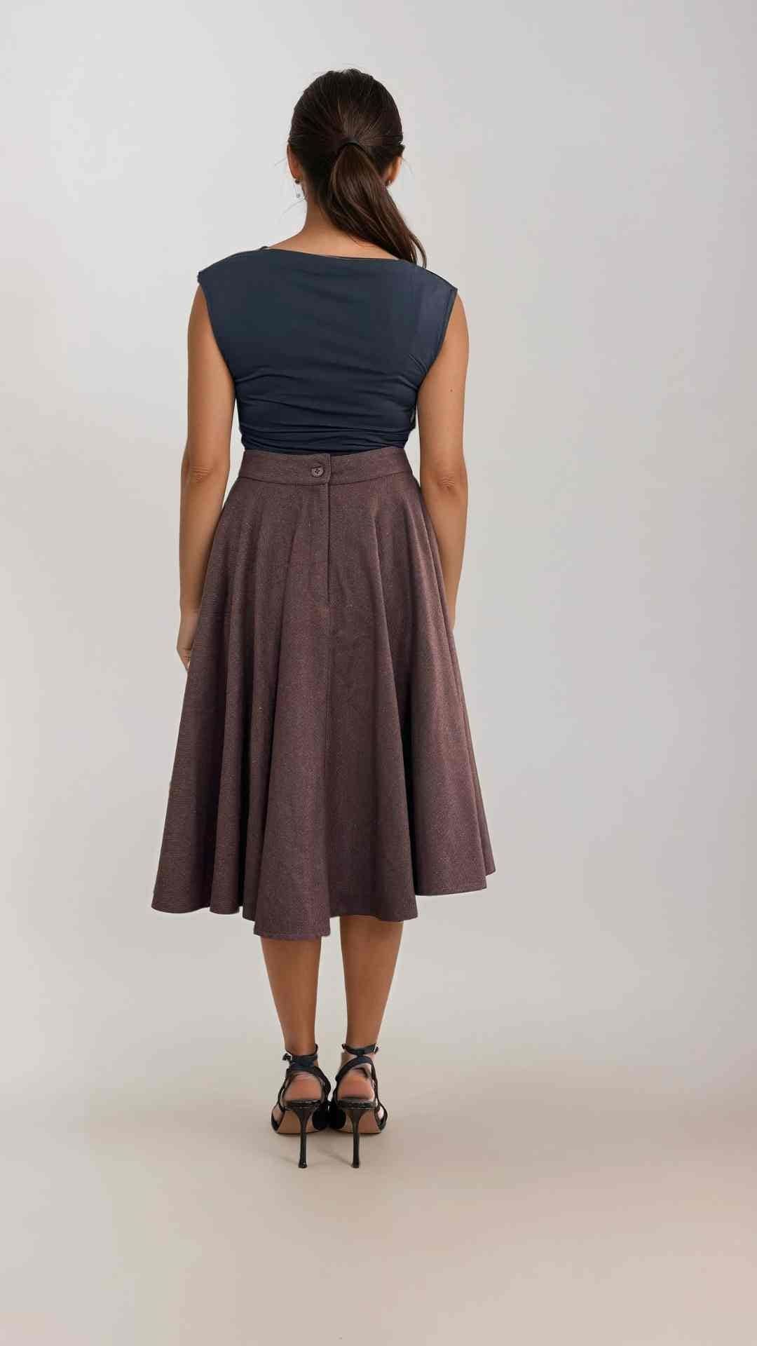 Sophie Wine Woollen Midi Swing Skirt