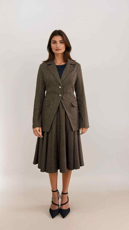 Sophie Chocolate Woollen Midi Swing Skirt