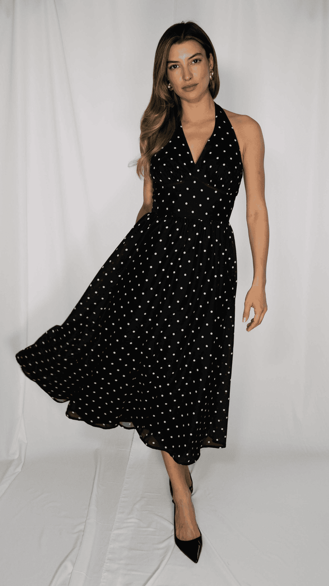 Olive Halter Neck Midi Dress | Polka Dot Dress | Timeless London Olive Halter Neck Midi Dress | Polka Dot Dress | Timeless London