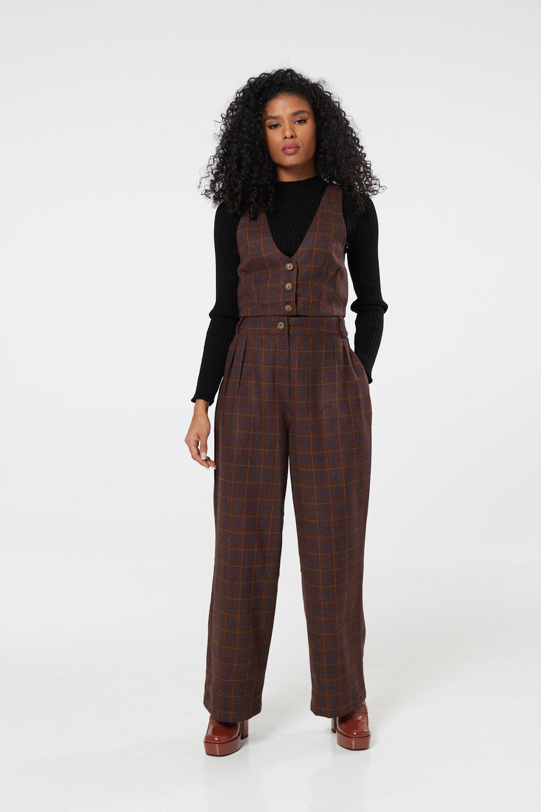 Wide Leg trousers Blue and Brown Check