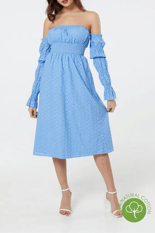 Claire Broderie Anglais Off-Shoulder Dress - Timeless London