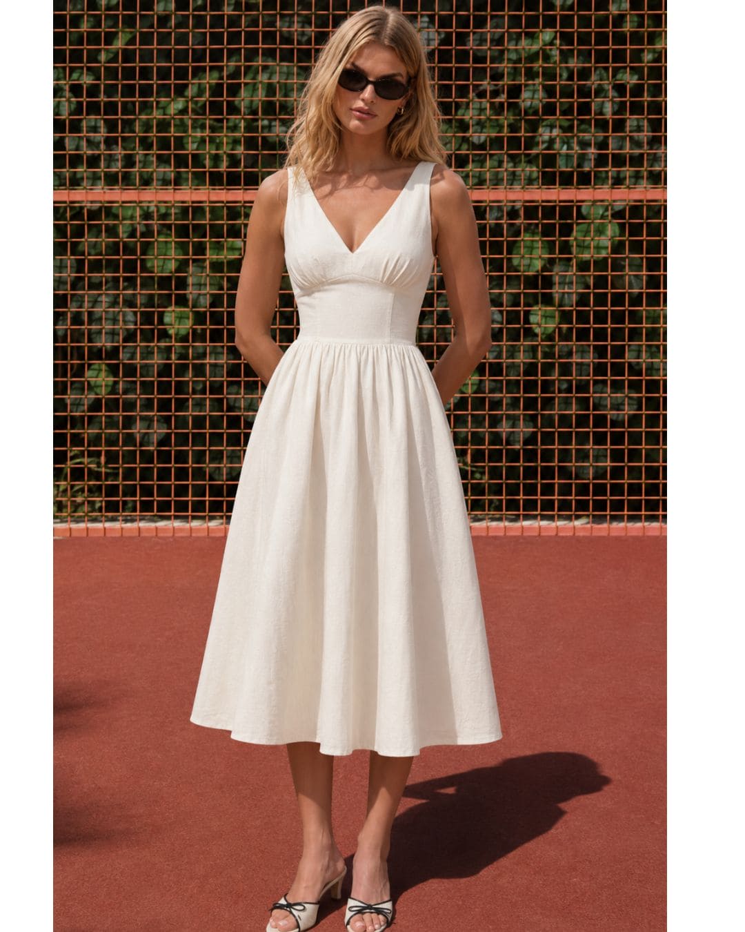 Lysandra V Neck Midi White Dress