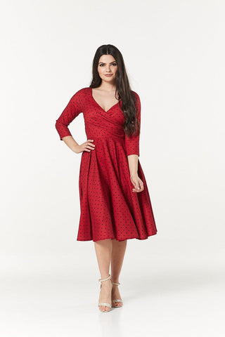 Genevieve Red and Black Polka Dot Fit and Flare Dress