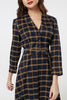 Helena Navy Check Dress in Navy and Yellow Check