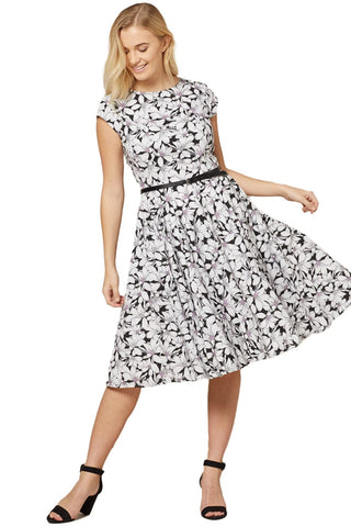 Leti Black & White Floral Print Dress - Timeless London