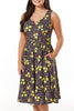 Ria Purple & Yellow Floral Belted Swing Dress - Timeless London