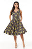 Ria Purple & Yellow Floral Belted Swing Dress - Timeless London