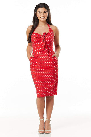 Lyric Red and White Polka Wiggle Dress - Timeless London